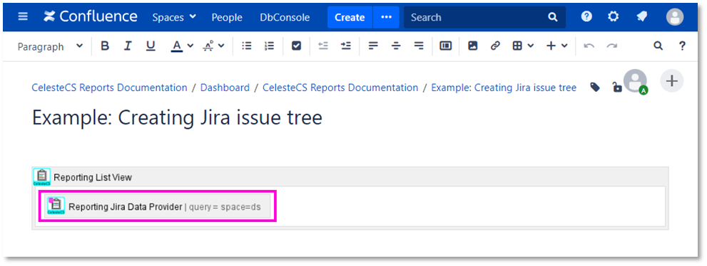 Example: Creating Jira issue tree: Save the properties of the macro, when you are done.