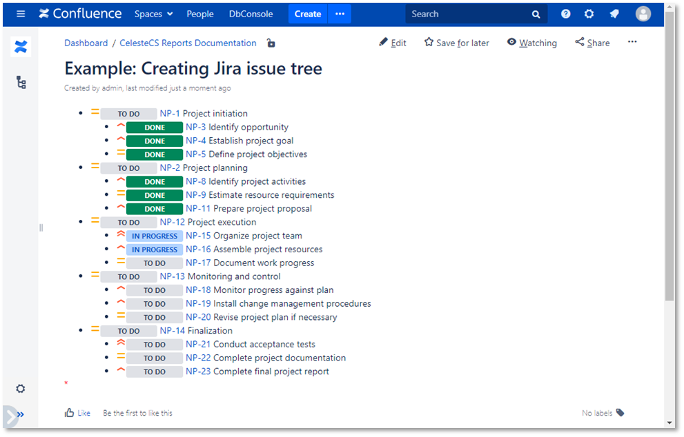 Example: Creating Jira issue tree: As a result, we’ve got a report on Jira issues as a tree view.