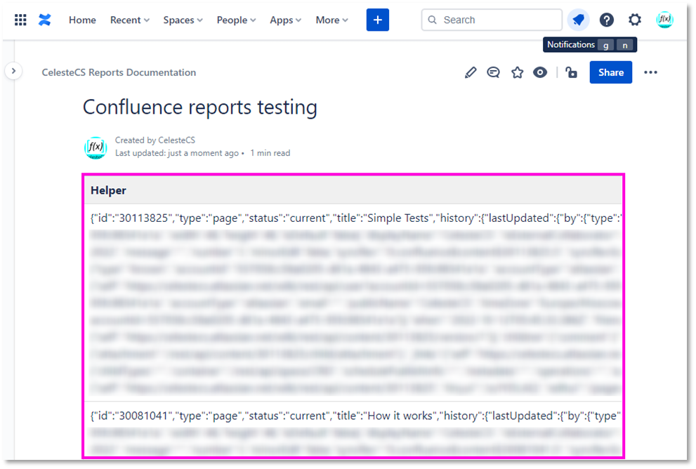 Example: Creating report on Confluence pages: Publish/Save the page. You will see one column five