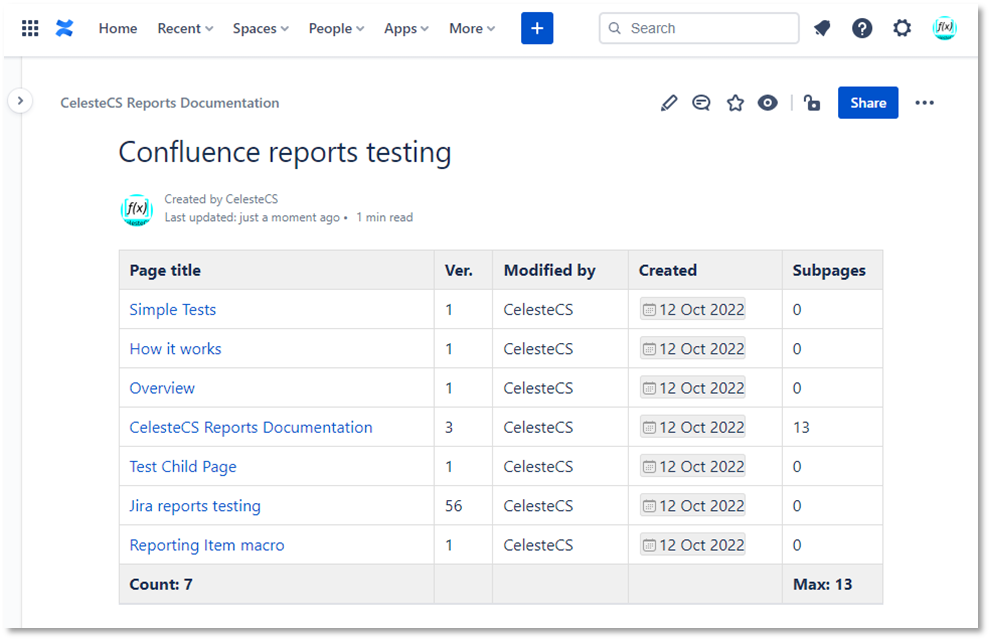 Example: Creating report on Confluence pages: As a result we’ve got a report on Confluence pages.