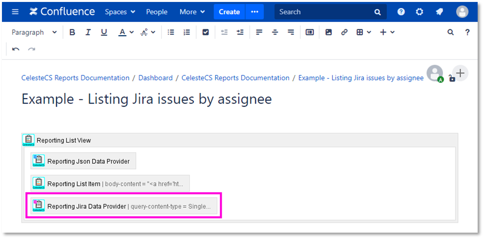 Example: Listing Jira issues by assignee: Save the properties of the macro, when you are done.